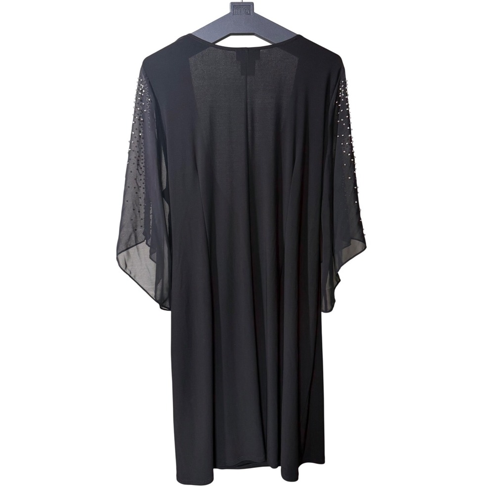 MSK Women 2X Black Cocktail Dress Sheer Embellished Flutter Sleeve Faux Wrap LBD - Picture 4 of 9